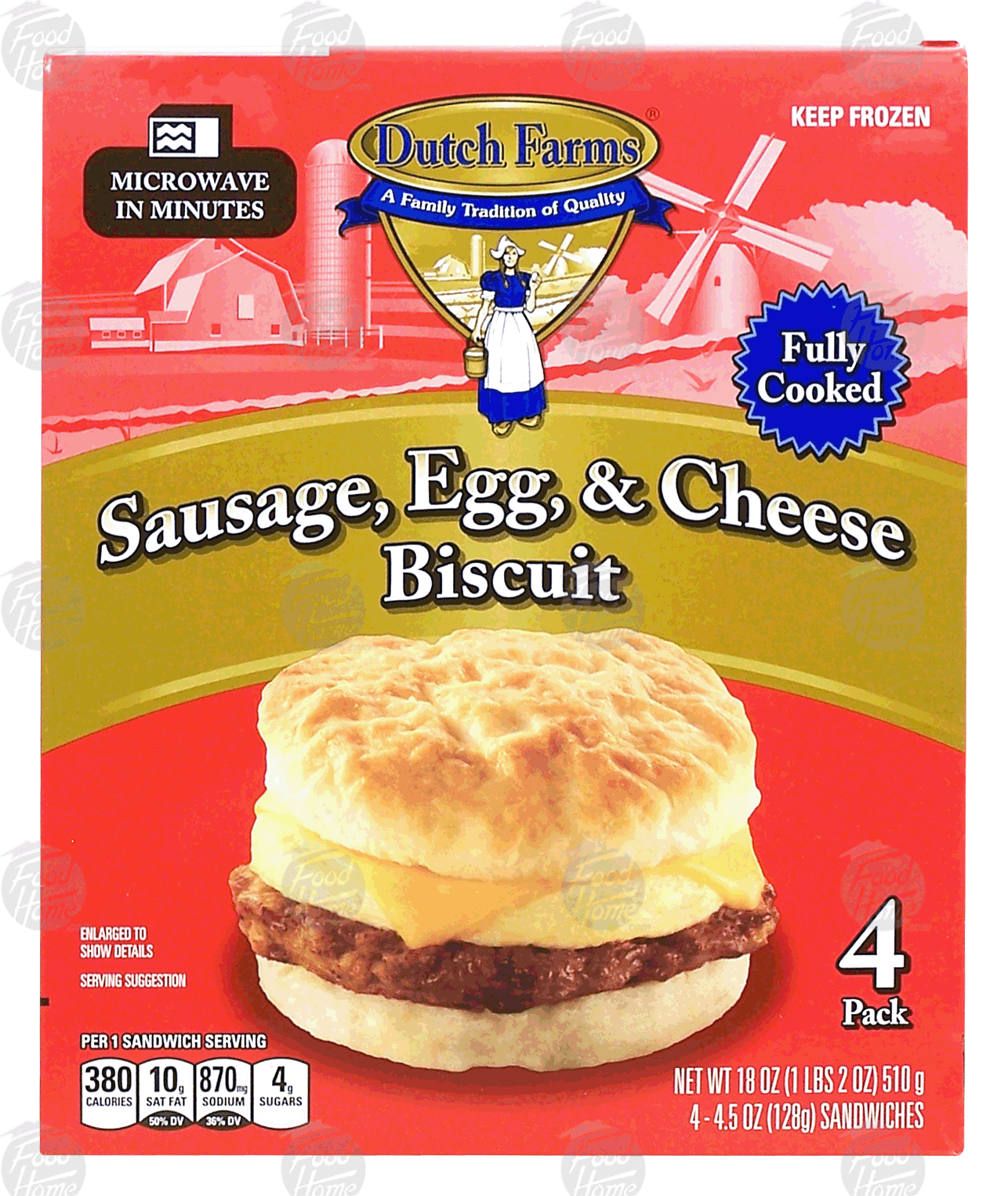 Dutch Farms&nbsp;&nbsp;sausage, egg, & cheese biscuit, frozen, 4-pack Full-Size Picture